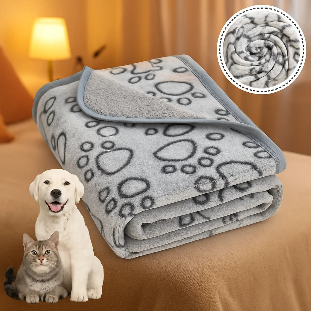 Pet Blanket to Keep Warm, Cut Flower Footprint Blanket, Cat and Dog Mat, Flannel Embossed Pet Blanket