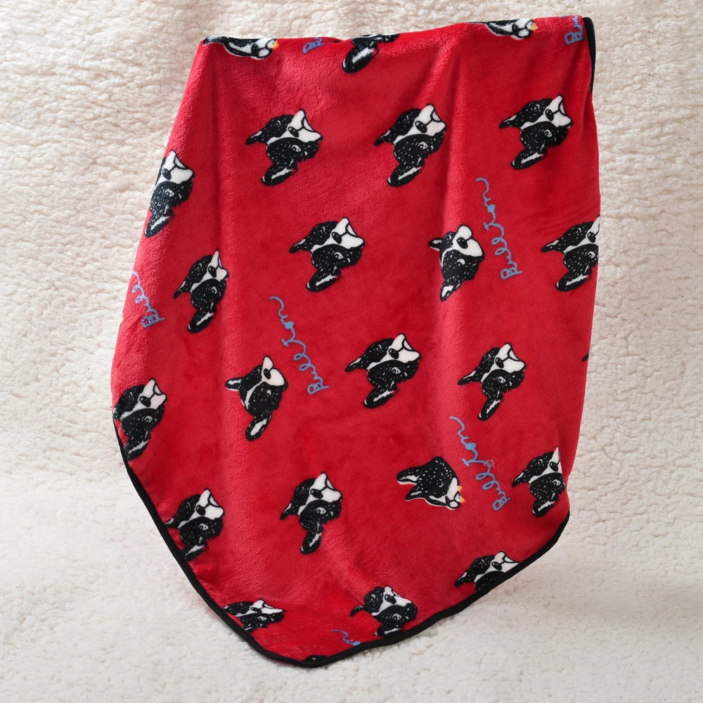Soft Flannel Pet Blanket Cute Bulldog Print Warm Dog Bed Mat Cat Cover Breathable Sleeping Pad for Puppy Kitten Hamster Supplies