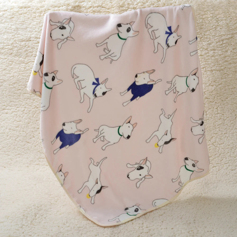Soft Flannel Pet Blanket Cute Bulldog Print Warm Dog Bed Mat Cat Cover Breathable Sleeping Pad for Puppy Kitten Hamster Supplies