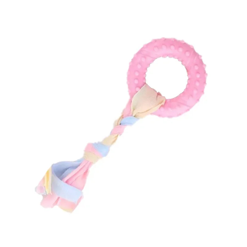 Dog Chew Toys for Cleaning Teeth Pink Soft Rubber Bone Funny Ball Interactive Donut Treat Set for Small Medium Dogs Pet Gifts