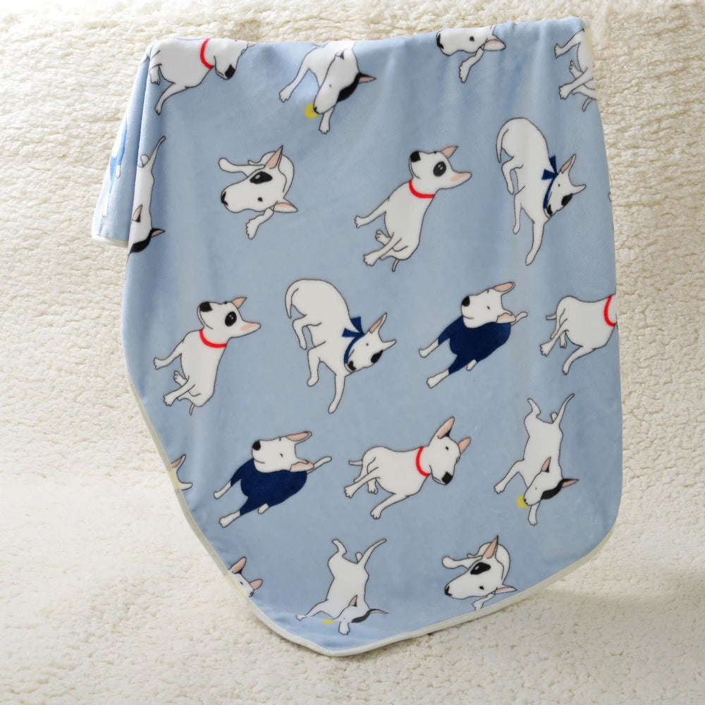 Soft Flannel Pet Blanket Cute Bulldog Print Warm Dog Bed Mat Cat Cover Breathable Sleeping Pad for Puppy Kitten Hamster Supplies
